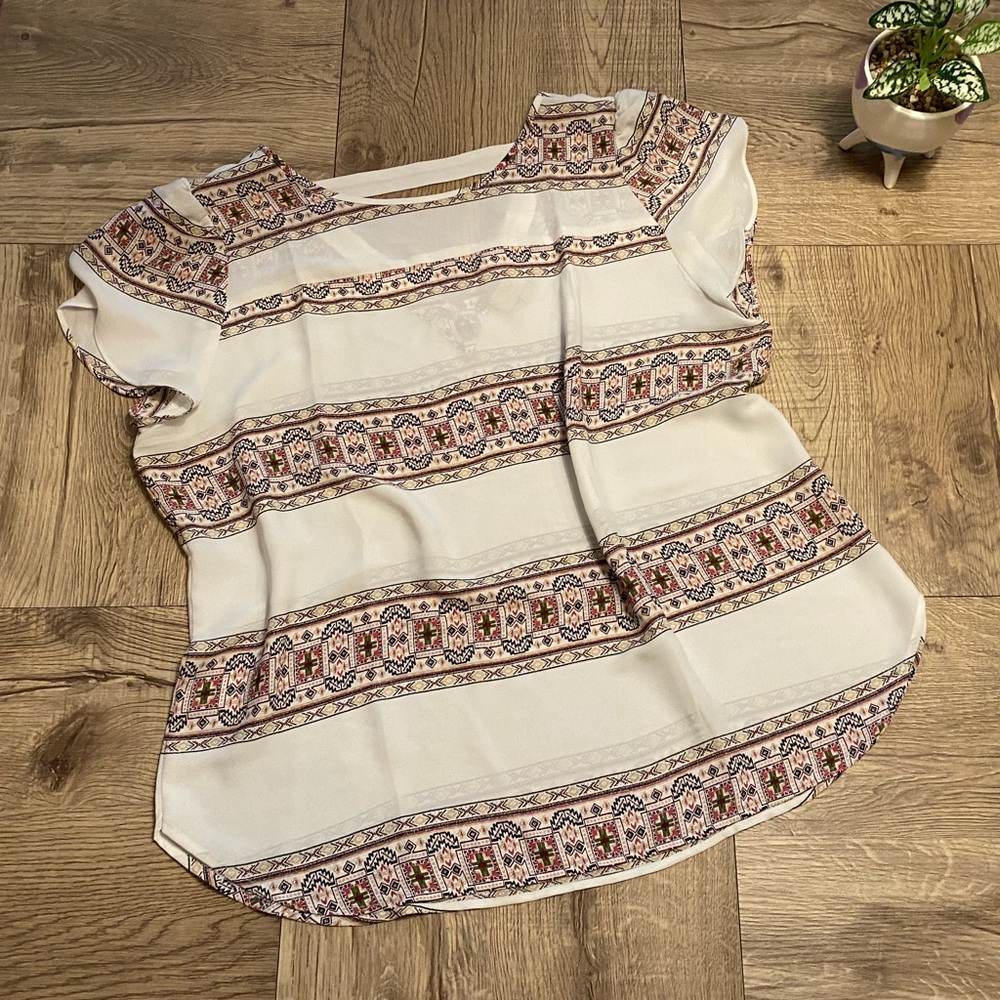 LOFT Sheer Top with Aztec-Inspired Design